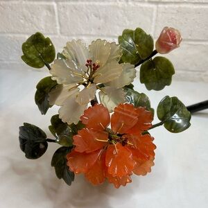 Vintage Jade & Semi Precious Stones Bonsai Flower Arrangement